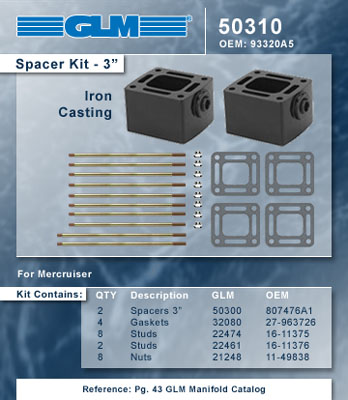 MERCRUISER EXHAUST MANIFOLD RISER SPACER KIT (V6 & V8 3