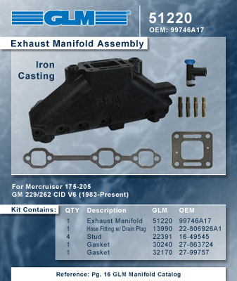 MERCRUISER EXHAUST MANIFOLD GM 4.3L V6 (CAST IRON) 