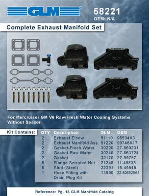 MERCRUISER COMPLETE EXHAUST MANIFOLD SET GM 4.3L V6 (CAST IRON)