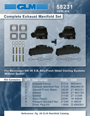 MERCRUISER COMPLETE EXHAUST MANIFOLD SET 5.0L & 5.7L (CAST IRON)