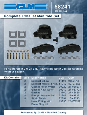 MERCRUISER COMPLETE EXHAUST MANIFOLD SET GM B-B (CAST IRON)